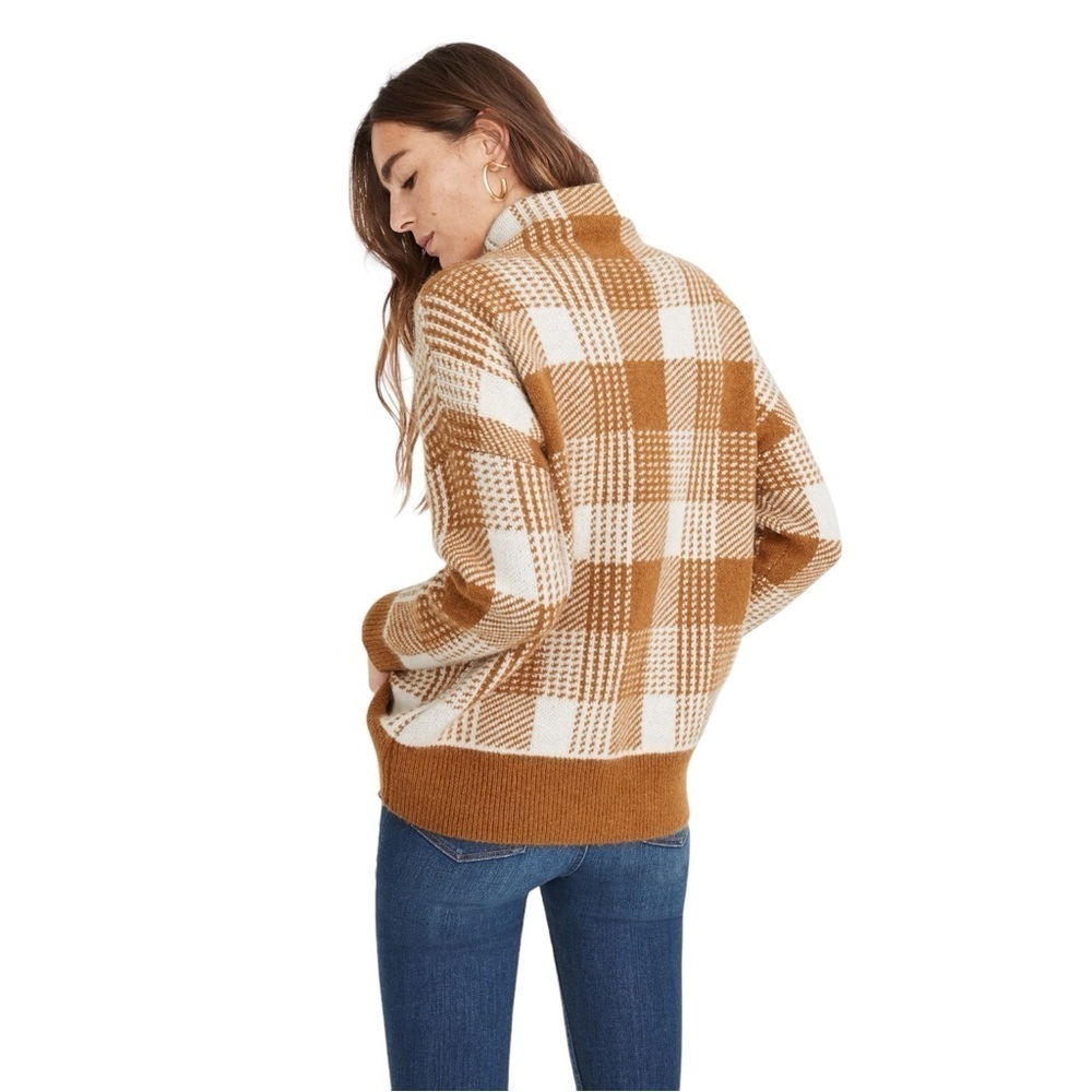 MADEWELL ✘ Plaid Mock Neck Merino Wool Alpaca Tunic Pullover Check Sweater, XL